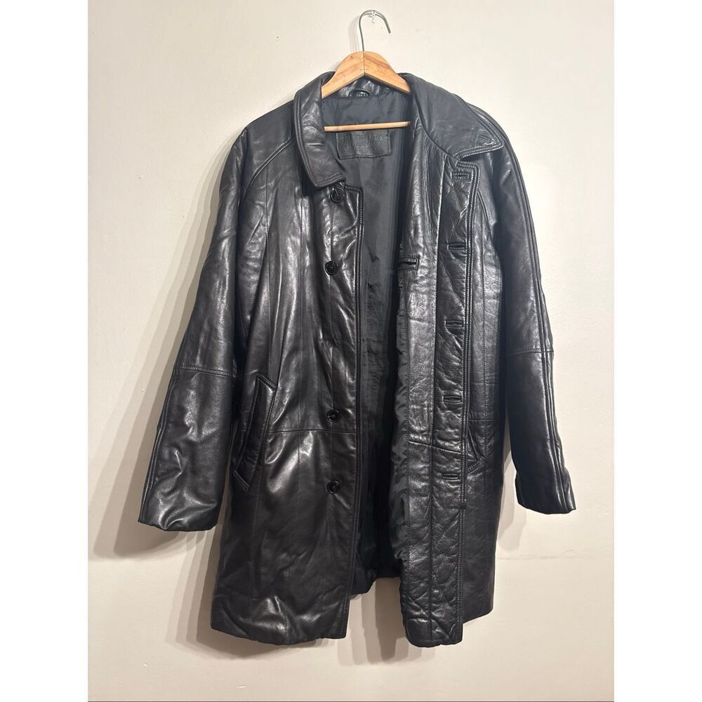 Partina Tokyo Fur‎ Black Collared Long Button Front Futura Leather Jacket Large